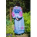 Boho Style Embroidered Maxi Dress Blue with Pink Embroidery